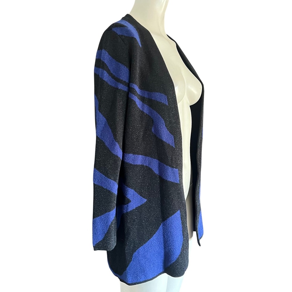 Chicos Bi Color Zebra Cardi Sweater Cobalt Night Black Blue Metallic Size 0 S